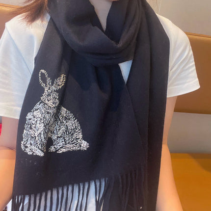HARE WOOL CASHMERE SCARF 180 CM BLACK 394452