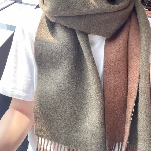 DOUBLE-FACE STOLE SCARF IN BURNT ORANGE MIX OLIVE GREEN CASHMERE 394462
