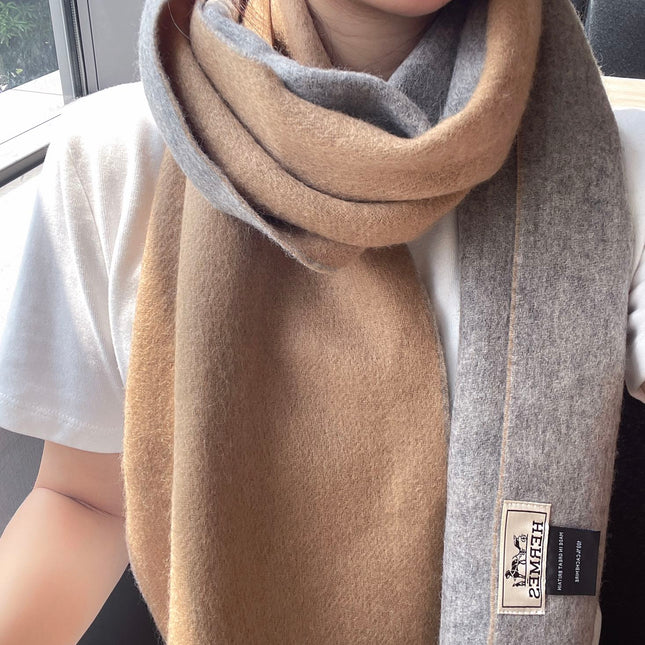 DOUBLE-FACE STOLE SCARF IN MACAROON TAN MIX PALE GRAY CASHMERE 394463