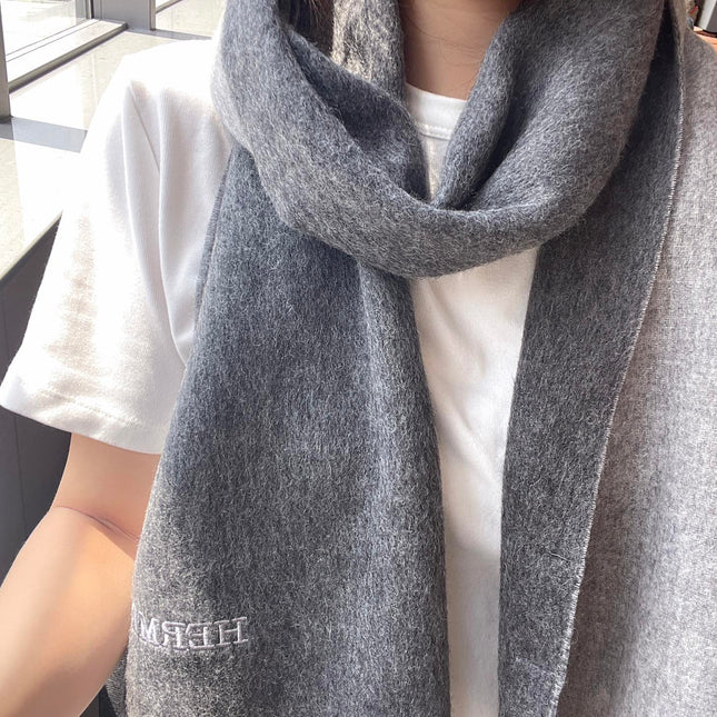 DOUBLE-FACE STOLE SCARF IN SMOKE GRAY MIX WHITE CASHMERE 394465