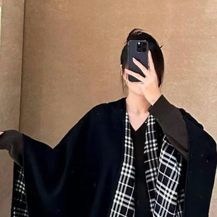 CHECK DOUBLE-SIDED CAPE 150 CM IN BLACK CASHMERE 401927