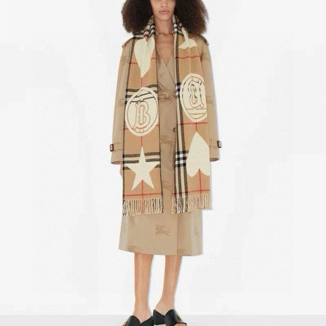 SCARF 205 CM IN CAMEL BEIGE MIX WHITE WOOL AND CASHMERE 408559