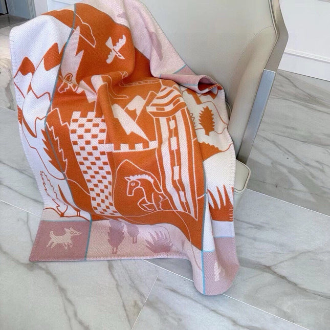 AVALON EPOPEE BLANKET 140 CM IN SPANISH ORANGE WOOL AND CASHMERE 415187