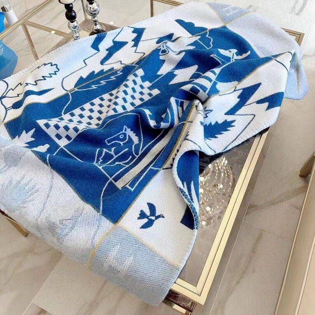 AVALON EPOPEE BLANKET 140 CM IN COBALT BLUE WOOL AND CASHMERE 415188