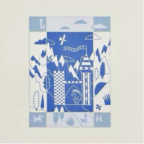 AVALON EPOPEE BLANKET 140 CM IN COBALT BLUE WOOL AND CASHMERE 415188