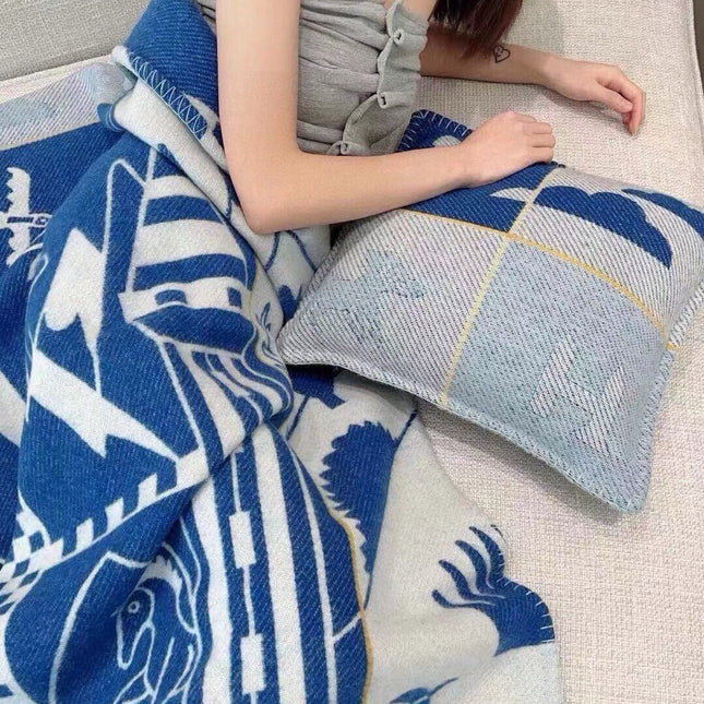 AVALON EPOPEE BLANKET 140 CM IN COBALT BLUE WOOL AND CASHMERE 415188