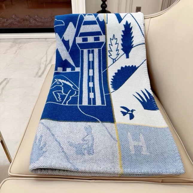 AVALON EPOPEE BLANKET 140 CM IN COBALT BLUE WOOL AND CASHMERE 415188