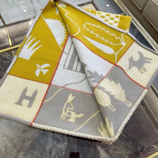 AVALON EPOPEE BLANKET 140 CM IN HONEY YELLOW WOOL AND CASHMERE 415189