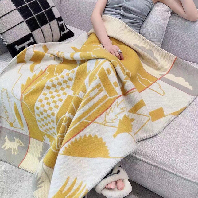 AVALON EPOPEE BLANKET 140 CM IN HONEY YELLOW WOOL AND CASHMERE 415189