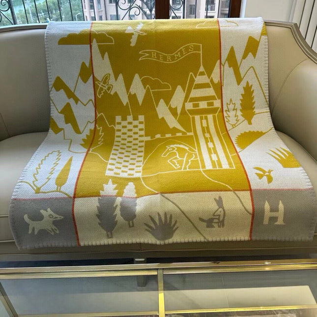 AVALON EPOPEE BLANKET 140 CM IN HONEY YELLOW WOOL AND CASHMERE 415189