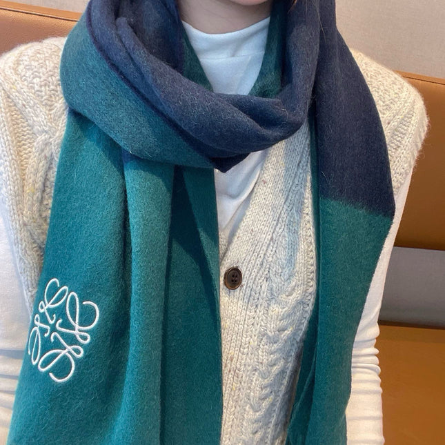SCARF 180 CM IN TEAL GREEN MIX NAVY BLUE WOOL AND CASHMERE  415204