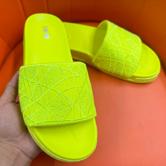 CD AQUA EMBROIDED SANDAL CHARTREUSE FABRIC