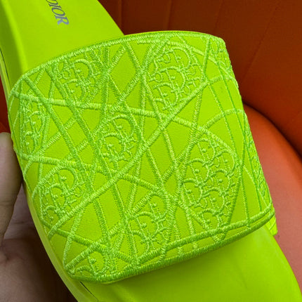 CD AQUA EMBROIDED SANDAL CHARTREUSE FABRIC