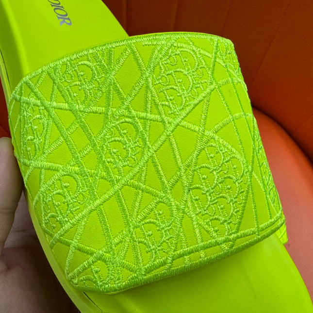 CD AQUA EMBROIDED SANDAL CHARTREUSE FABRIC