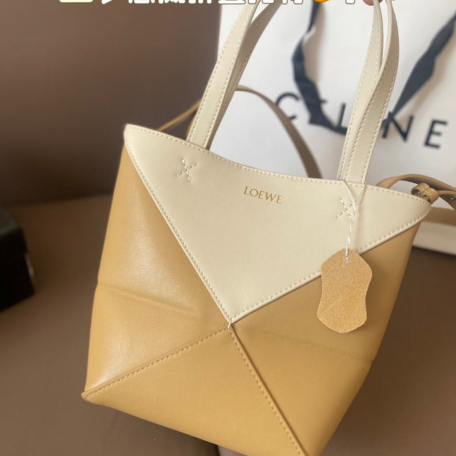 LOE 21 PUZZLE FOLD TOTE IN WHITE MIX NAPLES YELLOW SHINY CALFSKIN