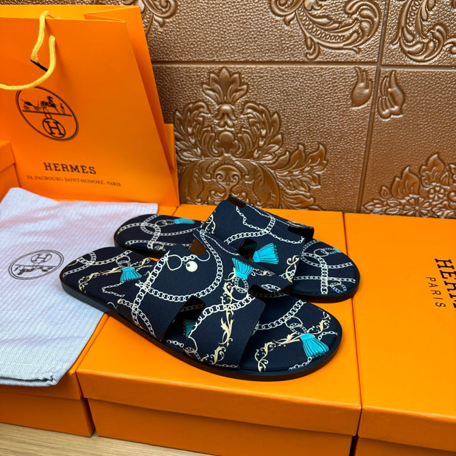 HM IZMIR SANDAL DENIM COLOR SUEDE WITH CHAIN MOTIF