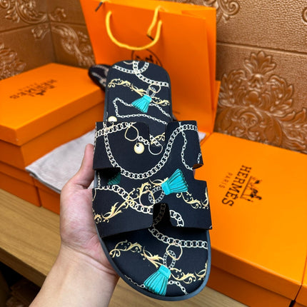 HM IZMIR SANDAL DENIM COLOR SUEDE WITH CHAIN MOTIF