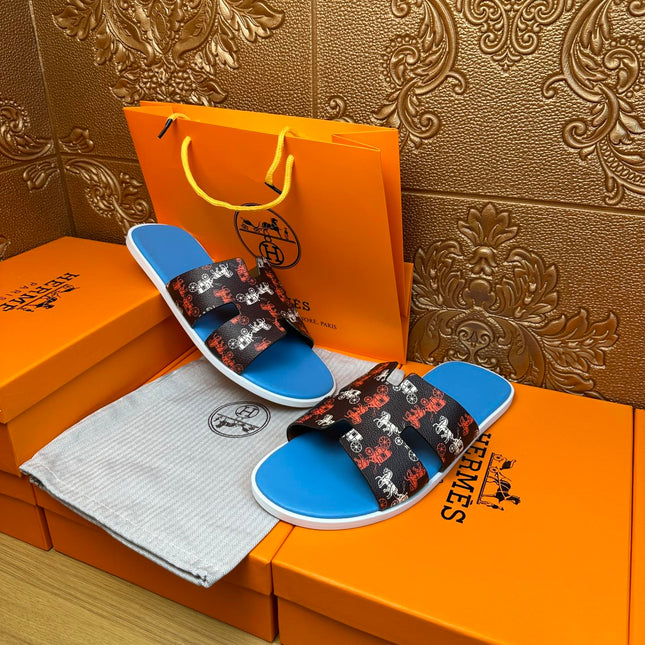 HM IZMIR SANDAL LAPIS AND BLACK CALFSKIN WITH HORSE MOTIF