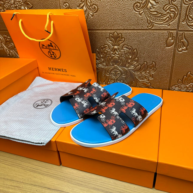 HM IZMIR SANDAL LAPIS AND BLACK CALFSKIN WITH HORSE MOTIF