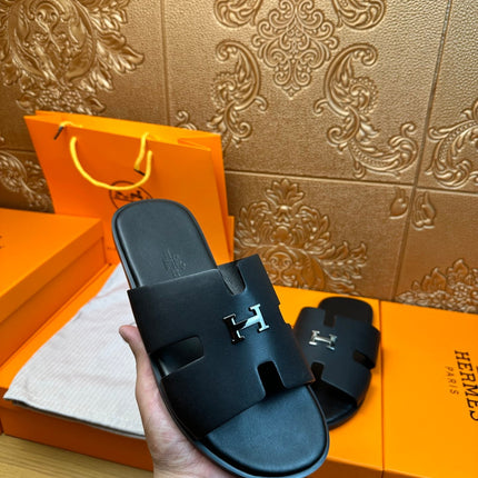 HM IZMIR H-BUCKLE SANDAL BLACK CALFSKIN