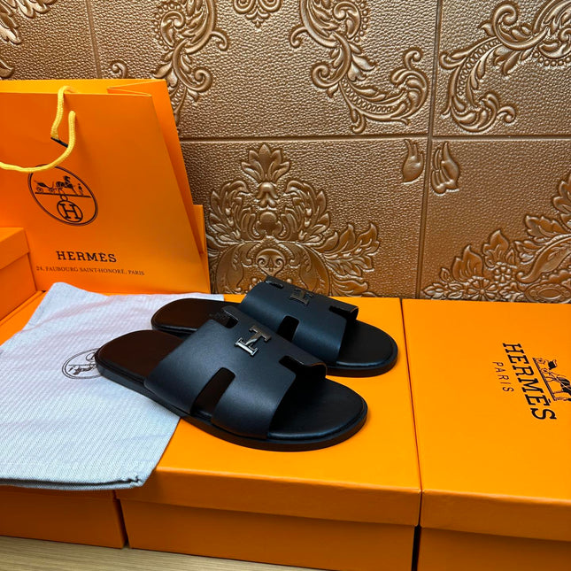 HM IZMIR H-BUCKLE SANDAL BLACK CALFSKIN