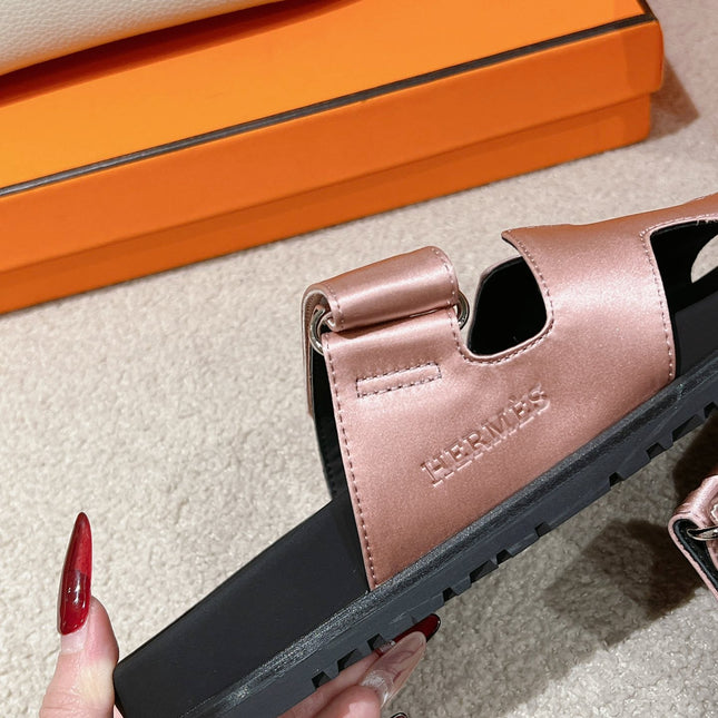 CHYPRE SANDAL BLACK MIX PASTEL PINK CALFSKIN
