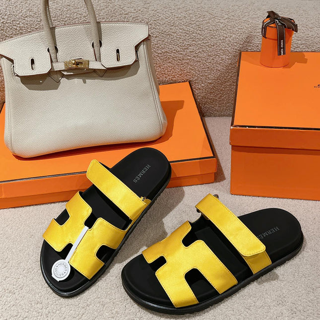 CHYPRE SANDAL BLACK MIX BRIGHT YELLOW CALFSKIN