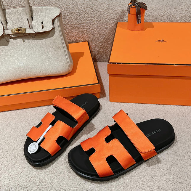 CHYPRE SANDAL BLACK MIX DARK ORANGE CALFSKIN