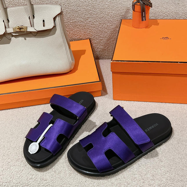 CHYPRE SANDAL BLACK MIX IMPERIAL BLUE CALFSKIN