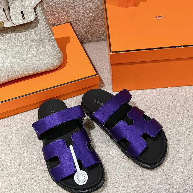 CHYPRE SANDAL BLACK MIX IMPERIAL BLUE CALFSKIN