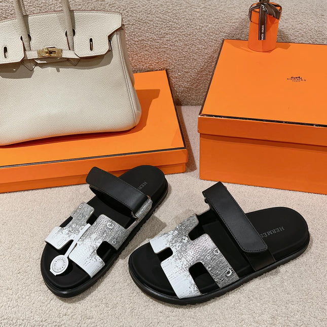 CHYPRE SANDAL OMBRE BLACK WHITE CALFSKIN