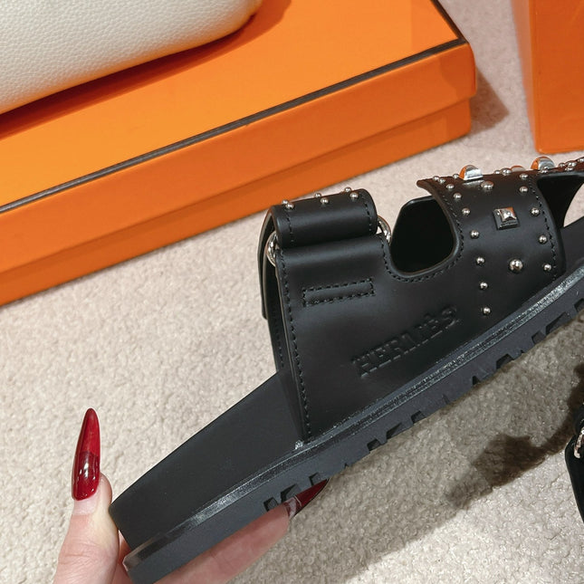 CHYPRE SANDAL BLACK CALFSKIN ATTACH CRYSTALS