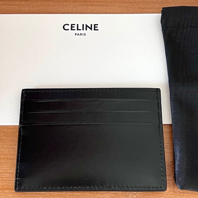 CELINE 25S CARD HOLDER TRIOMPHE LOGO 11 IN BLACK CALFSKIN GOLD HARDWARE