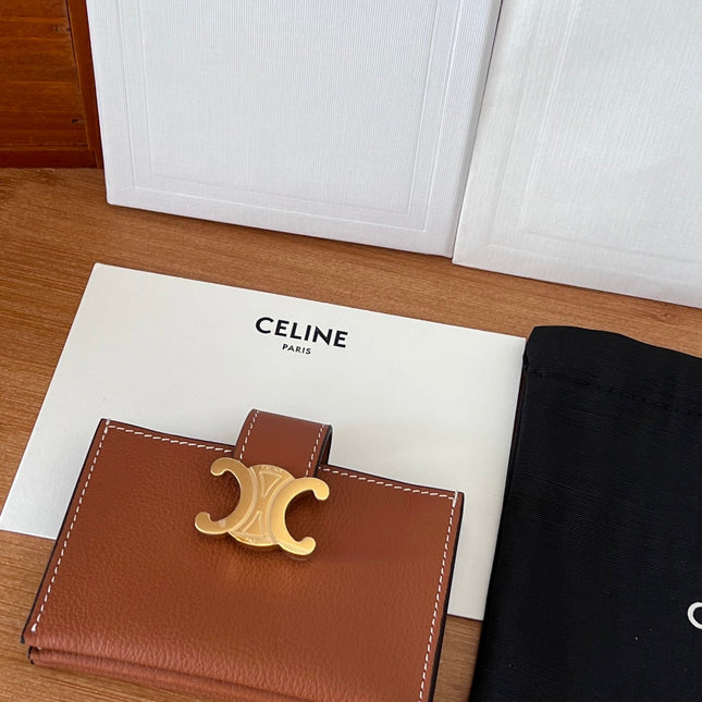 CELINE 25S TRIOMPHE TRIFOLD WALLET 11 IN BROWN CALFSKIN GOLD HARDWARE