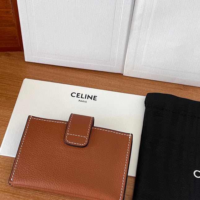 CELINE 25S TRIOMPHE TRIFOLD WALLET 11 IN BROWN CALFSKIN GOLD HARDWARE
