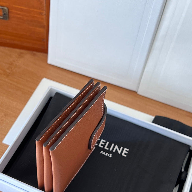 CELINE 25S TRIOMPHE TRIFOLD WALLET 11 IN BROWN CALFSKIN GOLD HARDWARE
