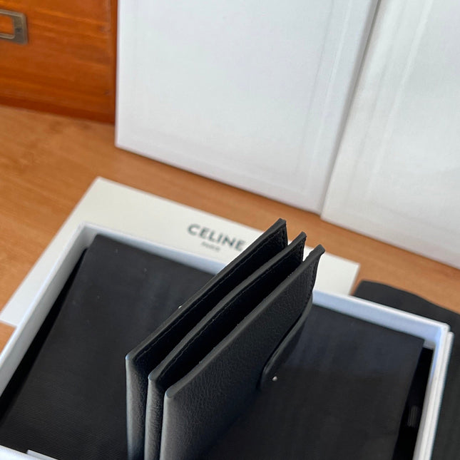 CELINE 25S TRIOMPHE TRIFOLD WALLET 11 IN BLACK CALFSKIN GOLD HARDWARE