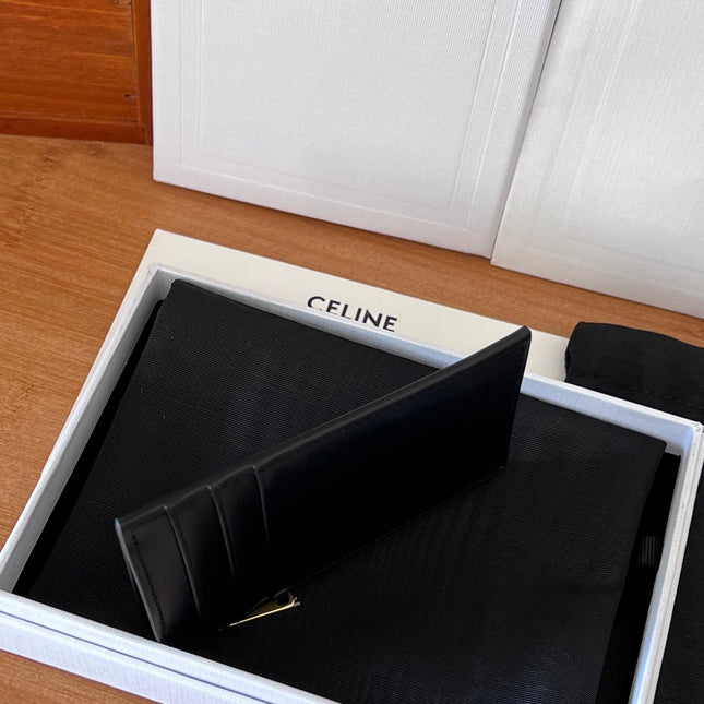 CELINE 25S ZIPPED CARD HOLDER 11 IN BLACK CALFSKIN GOLD HARDWARE