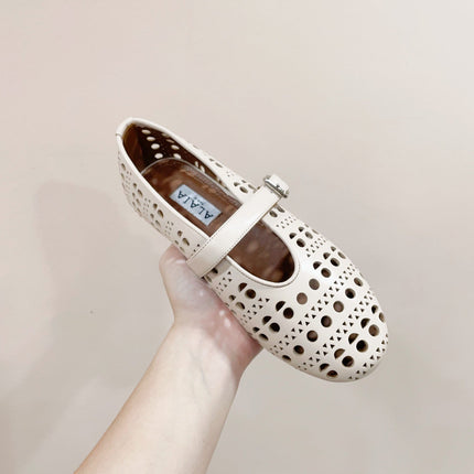 ALAIA HOLLOW BALLET FLAT IN BEIGE LAMBSKIN