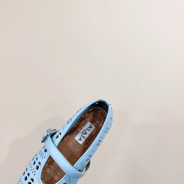 ALAIA HOLLOW BALLET FLAT IN SKY BLUE LAMBSKIN