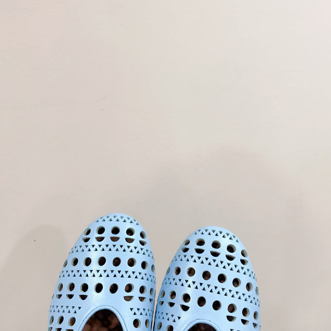ALAIA HOLLOW BALLET FLAT IN SKY BLUE LAMBSKIN