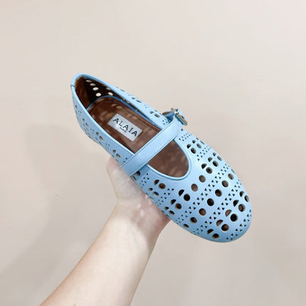 ALAIA HOLLOW BALLET FLAT IN SKY BLUE LAMBSKIN