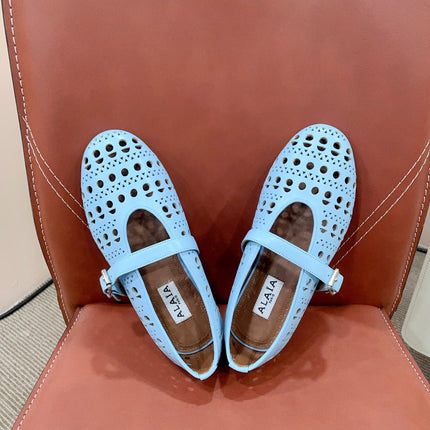 ALAIA HOLLOW BALLET FLAT IN SKY BLUE LAMBSKIN