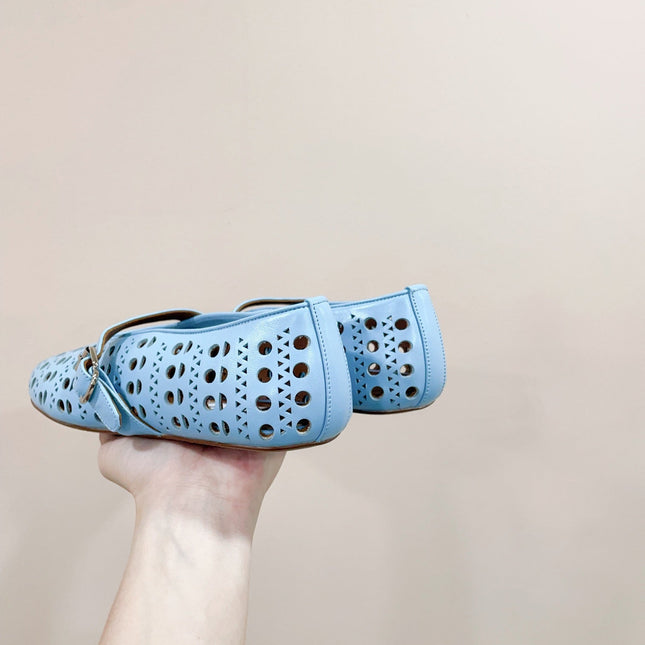 ALAIA HOLLOW BALLET FLAT IN SKY BLUE LAMBSKIN