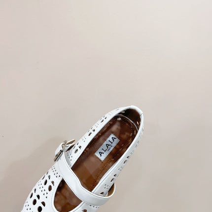 ALAIA HOLLOW BALLET FLAT IN WHITE LAMBSKIN