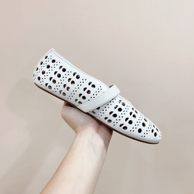 ALAIA HOLLOW BALLET FLAT IN WHITE LAMBSKIN