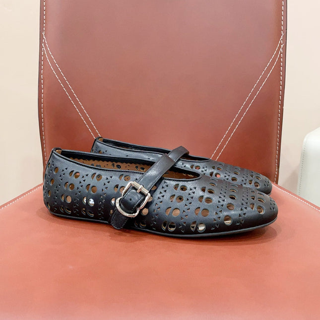 ALAIA HOLLOW BALLET FLAT IN BLACK LAMBSKIN
