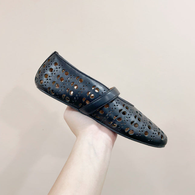 ALAIA HOLLOW BALLET FLAT IN BLACK LAMBSKIN