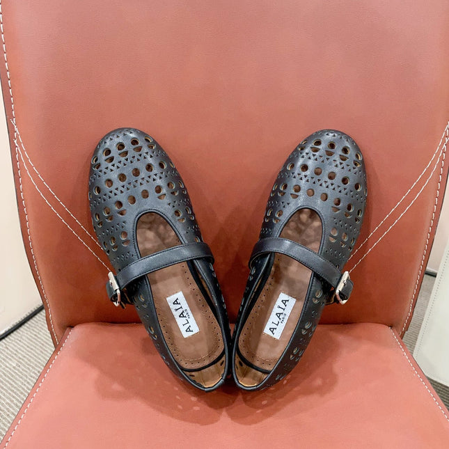 ALAIA HOLLOW BALLET FLAT IN BLACK LAMBSKIN
