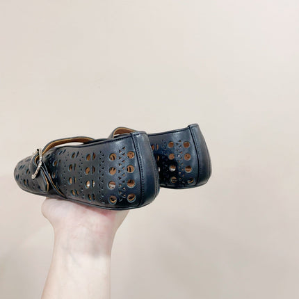 ALAIA HOLLOW BALLET FLAT IN BLACK LAMBSKIN